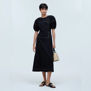 Madewell Puff-Sleeve Drop-Waist Midi Dress - S